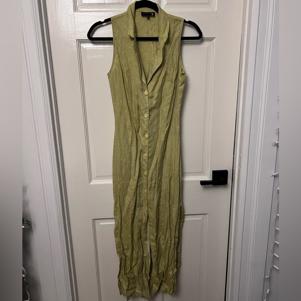 Pale green linen long dress